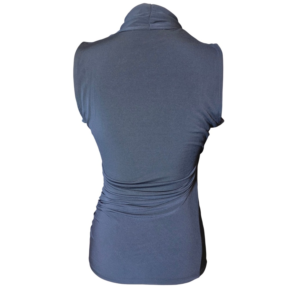 Michael Kors Sleeveless Drape Neck Ruched Zipper Top Navy Blue Size S - Picture 2 of 11